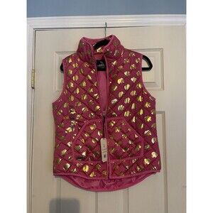 New Simply Southern Preppy Quilted Gold Elephant Print Medium Vest in Pink